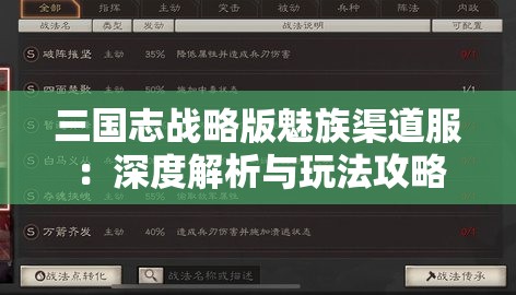 三国志战略版魅族渠道服：深度解析与玩法攻略