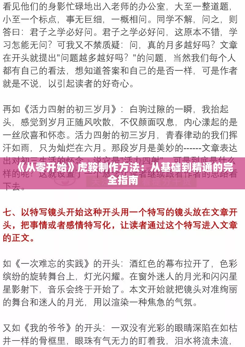 《从零开始》虎鞍制作方法：从基础到精通的完全指南